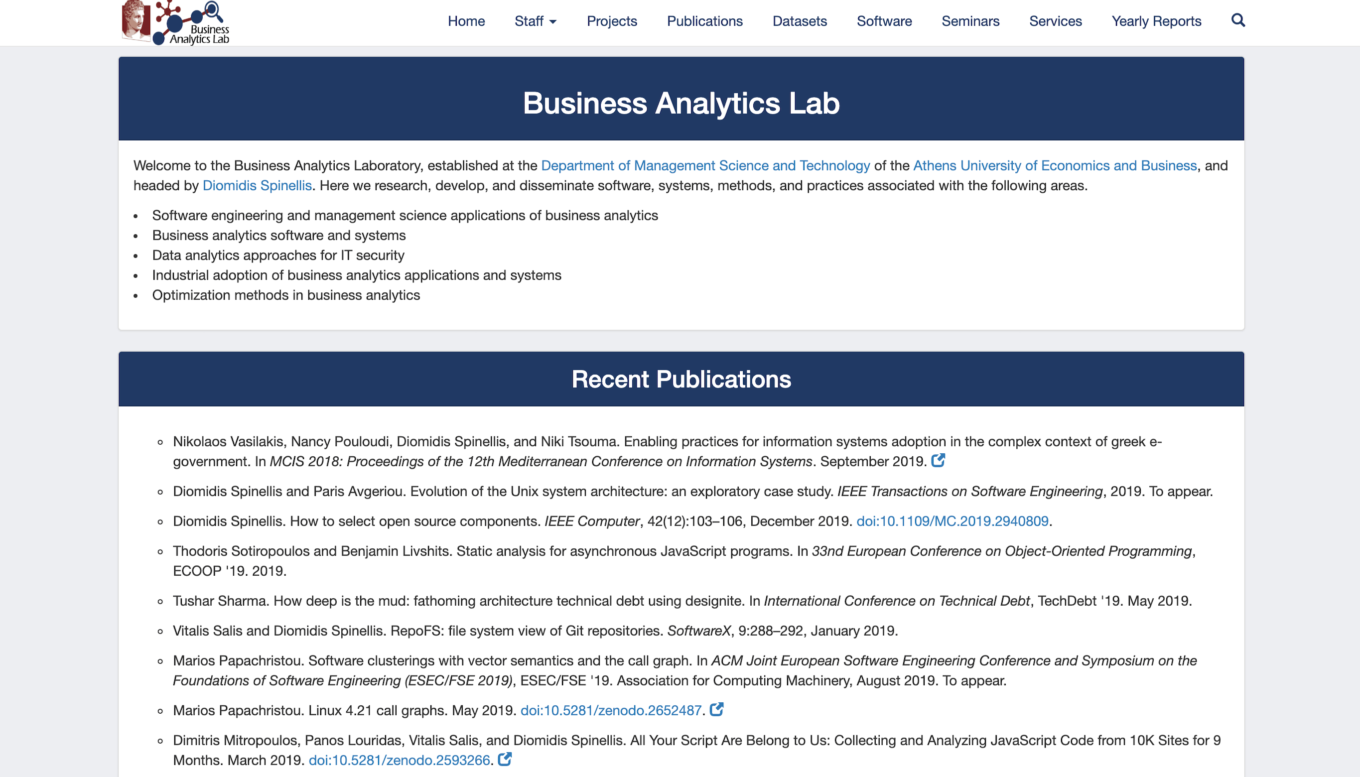 Business Analytics Lab website screenshot