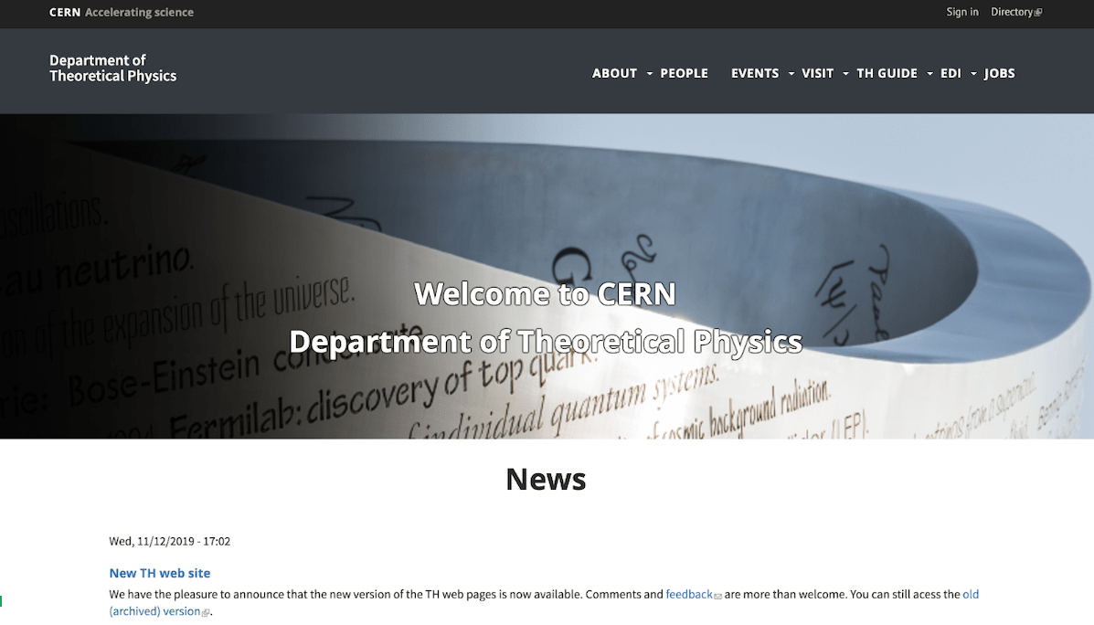 CERN Theory website screenshot